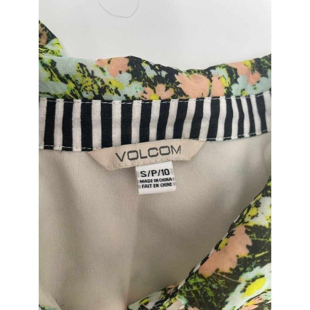 Volcom Mini Dress Womens Small Green Floral Sleeveless Cottagecore Pastel Artsy - Picture 2 of 10
